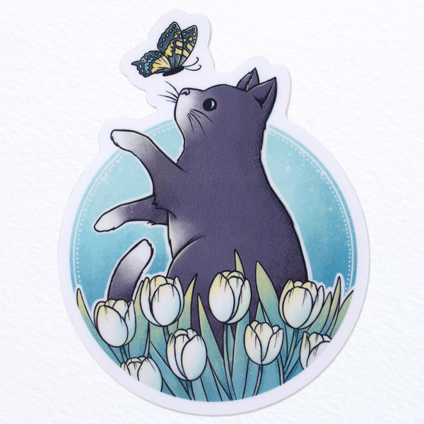 Tulip Cat Waterproof Vinyl Sticker